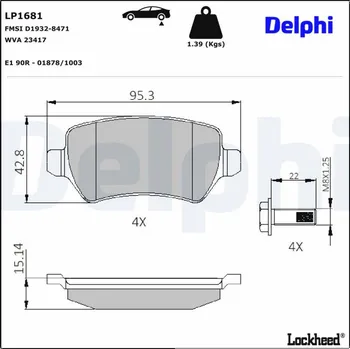 Brzdový systém Sada brzdových destiček, kotoučová brzda DELPHI LP1681