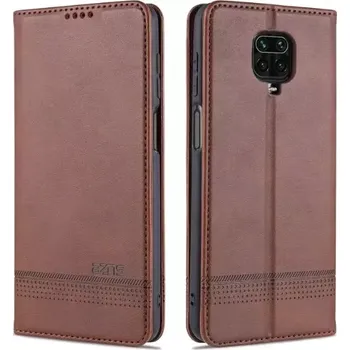 Pouzdro na mobilní telefon TT-TopTechnology Kožené pouzdro knížka Xiaomi Redmi Note 9s, Xiaomi Redmi Note Pro, hnědé, brown, řada AZNS