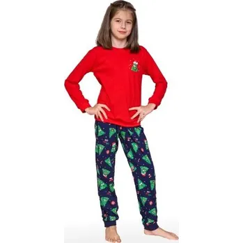 Dívčí pyžamo Cornette Christmas Tree - bavlna Červeno-tmavěmodrá 146-152