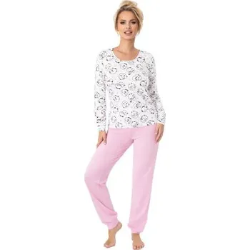 Dámské noční prádlo Dámské dlouhé pyžamo Donna Sheep - bavlna Bílo-růžová 2XL(44)