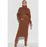 Dlouhé svetrové šaty Makadamia S105 - hnědé Hnědá Uni
