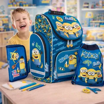 Školní batoh ZVÝHODNĚNÁ ŠKOLNÍ SADA 3KS MIMONI-AKTOVKA,PENÁL,SÁČEK