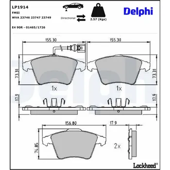 Brzdová destička Sada brzdových destiček, kotoučová brzda DELPHI LP1914