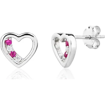 Náušnice Bealio BEALIO 13927 Stříbrné náušnice SRDCE rubínové 03-13927-4097