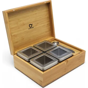 Dóza na potraviny Krabička na sypaný čaj + 4 dózy + odměrka Bredemeijer bambusová