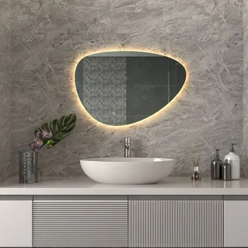 Zrcadlo EBS Pluto Asymetrické zrcadlo 80x55 cm s LED podsvícením na dotykové tlačítko