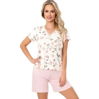 Oblečení a móda Dámské krátké pyžamo Donna Amaris - viskóza Ecru-růžová M(38)