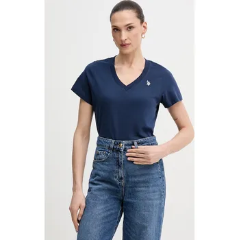 Pánské tričko Bavlněné tričko U.S. Polo Assn. V-NECK WUP0635 námořnická modř 59X, vel. S