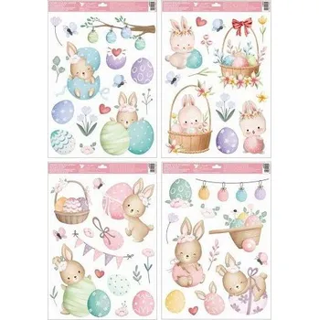 Okenní dekorace Okenní fólie s glitry Velikonoční zajíci 35 x 50 cm