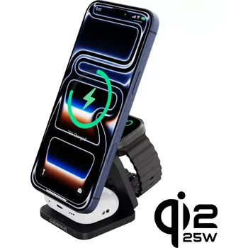 Cubenest 3v1 Qi2.2 Skládací bezdrátová magnetická nabíječka SQ312 Ultra černá