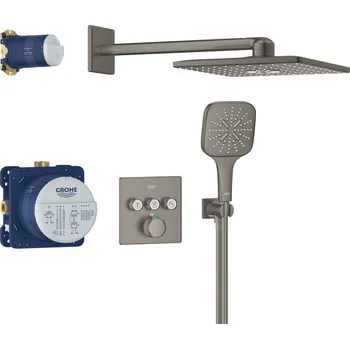 Vodovodní baterie GROHE Grohtherm SmartControl - Sprchový systém pod omítku s hlavovou sprchou Rainshower SmartActive 310 Cube, kartáčovaný Hard Graphite 34864AL0