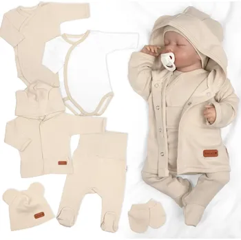 Dětská móda Baby Nellys Bavlněná souprava pro miminko do porodnice 6D, Made with love, béžová, vel. 56