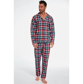 Pánské pyžamo Cornette Jimmie - propínací z bavlny Tmavě modrá-červená M