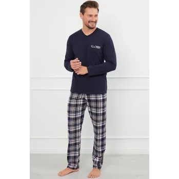 Pánské pyžamo Dlouhé pánské pyžamo Italian Fashion Edwin - bavlna Tmavě modrá 3XL