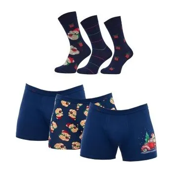 Pánský vánoční komplet Cornette 9134/01 - ponožky a boxerky Tmavě modrá XL