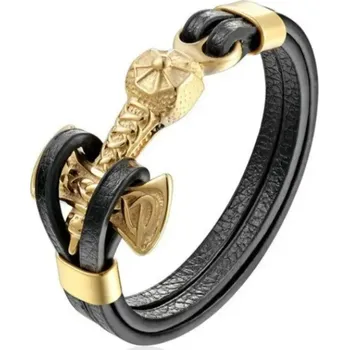 Náramek Gaira Kožený náramek Thor's Hammer 3922, Barva zlatá