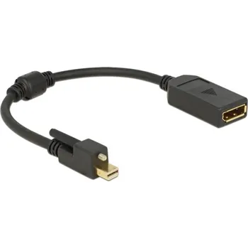 Video kabel Adapter kabel mini Displayport 1.2 Stecker mit Schraube > Displayport Buchse 25 cm schwarz 4K Delock