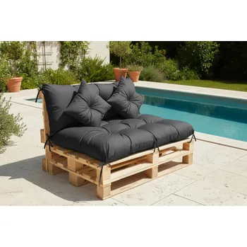 Polštář Polstr CARLOS SET color 02 antracit, sedák 120x80 cm, opěrka 120x40 cm, 2x polštáře 30x30 cm, paletové prošívané sezení Mybesthome mall VO