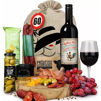 Dárkový potravinový koš Dárkový koš pro ženu s červeným vínem k narozeninám, vánocům anebo svátku