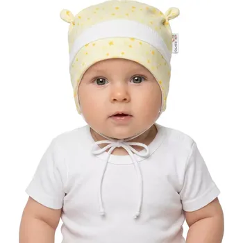 Kojenecká čepice ESITO | Kojenecká čepice s růžky hvězdička žlutá - hvězdička žlutá / XS