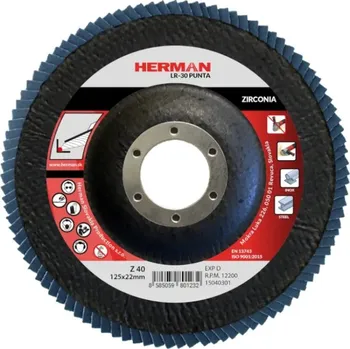 Brusný kotouč HERMAN Lamelový kotouč na nerez 125 mm/P40 LR-30 Punta zirconia