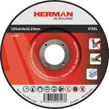 Brusný kotouč HERMAN Brusný kotouč na ocel 125x6,0x22,23 mm GS-30 Classic