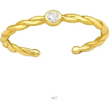 Náušnice For Silver Nastavitelný pozlacený prsten na nohu s krouceným motivem a zirkonem - Stříbro 925
