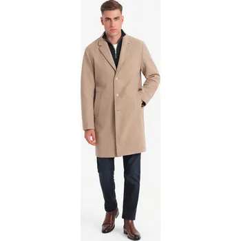 Pánský zimní kabát Pánský lehký jednořadý kabát - béžový V7 OM-COWC-0104 - XXL