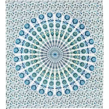 Přehoz na lůžko Přehoz na postel indický Owl Mandala tyrkysový 230 x 210 cm