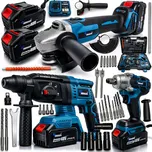 Ondragon Sada aku nářadí 3v1 rázový utahovák, úhlová bruska a vrtací kladivo SDS+, 48V, 2× akumulátor, kufr a příslušenství