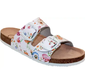 Pracovní obuv SANTÉ Pantofle ortopedické dámské dvoupáskové D/21N/FLORA/BP, barva bílá květovaná vel. 38