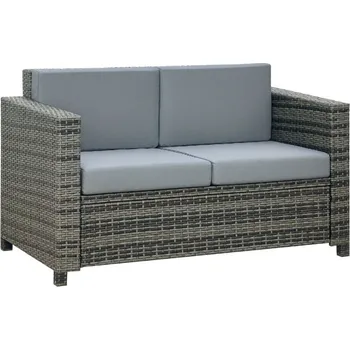 Zahradní pohovka Outsunny polyratanová pohovka s polštáři 2místná zahradní pohovka kovová polyesterová šedá 130 x 70 x 80 cm