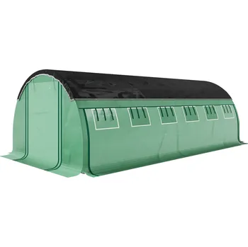 Skleník Outsunny polytunelový skleník 6 x 3 x 2 m s ochrannou sítí proti slunci, rolovací boční stěny, plastový kryt, ocelový rám, zelený