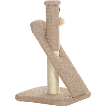 Pro kočku Škrabadlo PawHut se škrabací deskou, míčkem na hraní, struktura s ostny/sisal, 54 cm, světle hnědá barva