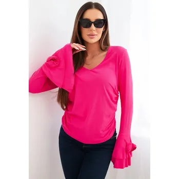 Dámská halenka Dámská pruhovaná blůza s V výstřihem a volány na rukávech fuchsie UNI