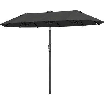 Zahradní altán Outsunny dvojitý slunečník, terasový slunečník, naklápěcí, se solárním panelem, 35 LED diod, ocelový rám, šedý, 2,92 x 1,50 x 2,18 m