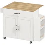 HOMCOM Kuchyňský ostrůvek, kuchyňský vozík na kolečkách, s výklopnou pracovní deskou, zásuvkou, policí, 120 x 68 x 85 cm, bílý