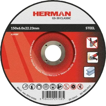 Brusný kotouč HERMAN Brusný kotouč na ocel 150x6,0x22,23 mm GS-30 Classic