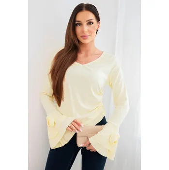 Dámská halenka Ženská pruhovaná blůza s V výstřihem a volány na rukávech žlutá UNI