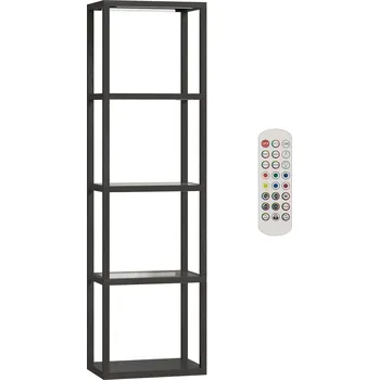 Stojací lampa HOMCOM RGB stojací lampa se skleněnými policemi, 4úrovňová LED stojací lampa s dálkovým ovládáním, synchronizace s hudbou, černá barva