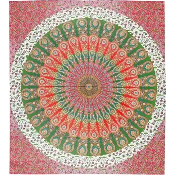 Přehoz na lůžko Přehoz na postel indický Owl Mandala červeno-zelený 230 x 210 cm
