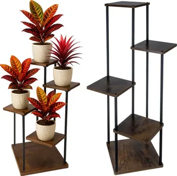 Stojan na květiny Víceúrovňový stojan na květiny Ruhhy 25998 - regál 107 cm s kovovou konstrukcí a dřevěnými policemi