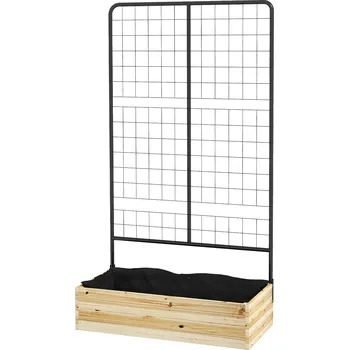 Vyvýšený záhon Vyvýšený záhon Outsunny s mříží, fleecová podšívka, přírodní dřevo, ocel, 80x38x145 cm, černá barva