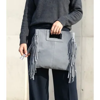 Kabelka Kabelka s třásněni broušená kůže 6600 barva: modrá světlá