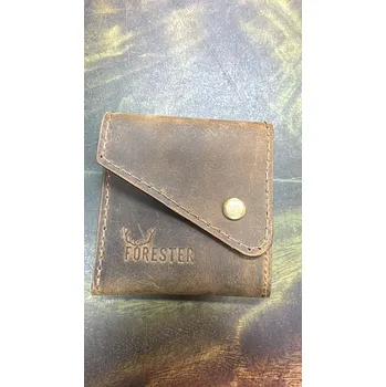 Peněženka FORESTER - kožená minimalistická peněženka prošívaná klopa boční klín tmavě hnědá