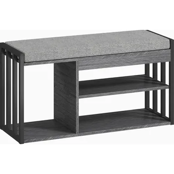 Botník HOMCOM Botník s lavicí, předsíňový botník, třípatrový botník, do předsíně, vstupní haly, obývacího pokoje, ložnice, šedý