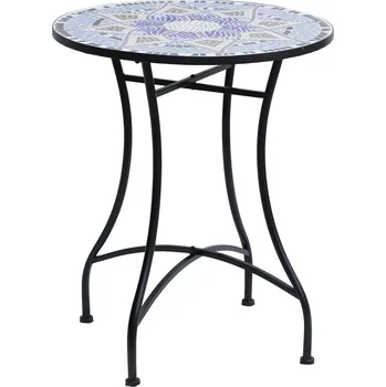 Zahradní stůl Outsunny zahradní stůl Ø60 x H71cm, kovový balkonový stůl odolný proti povětrnostním vlivům, venkovní jídelní stůl, kempingový stůl, kulatý stůl na zahradu terasu balkon modrá+bílá