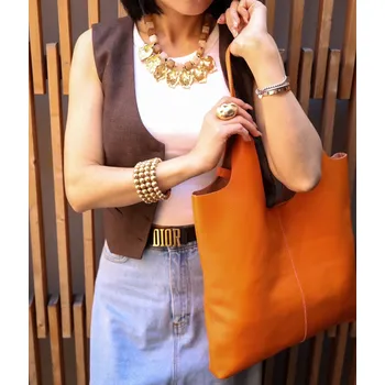 Kabelka Trendy shopperka kožená 165 barva: oranžová-lososová