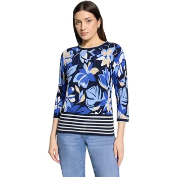 Dámské tričko BETTY BARCLAY dámský svetr modrý pletený květinový vzor