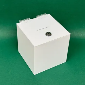 Příruční pokladna Kasička, pokladnička 150x150x150mm, plexi opál + zámek